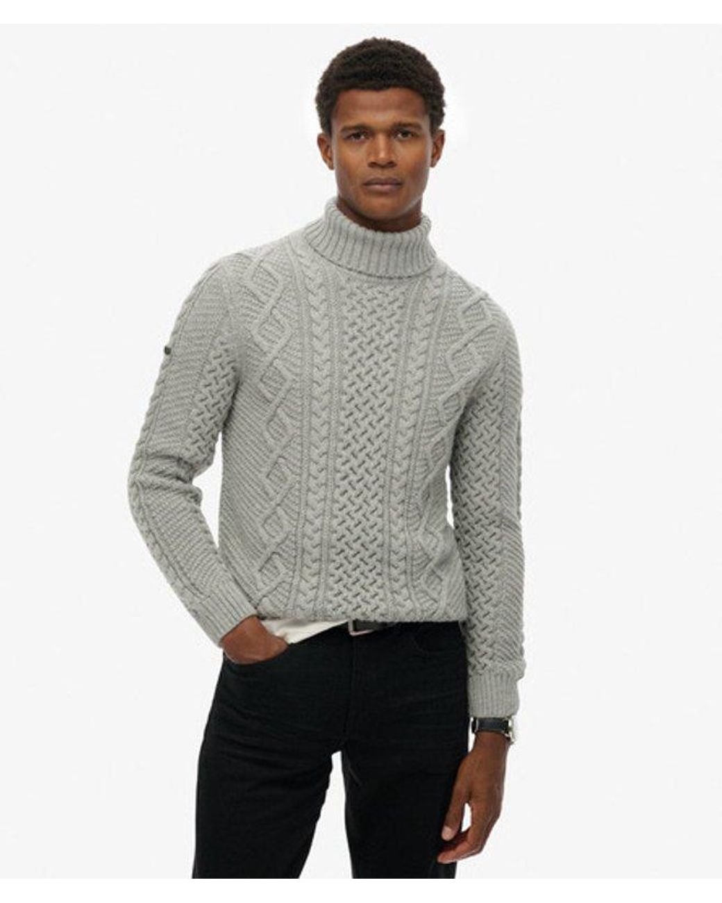 Superdry Gray & Co Jacob Cable Roll Neck Jumper for men