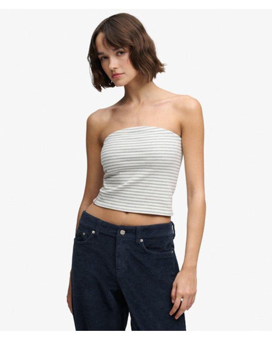 Superdry Blue & Co Athletic Essentials Stripe Jersey Bandeau Top