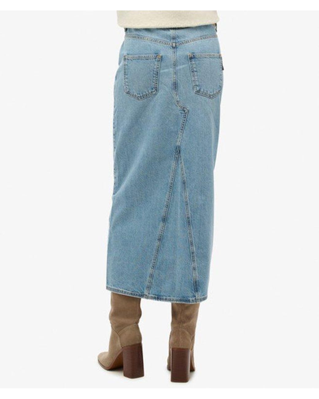 Superdry Blue & Co Denim Split Maxi Skirt