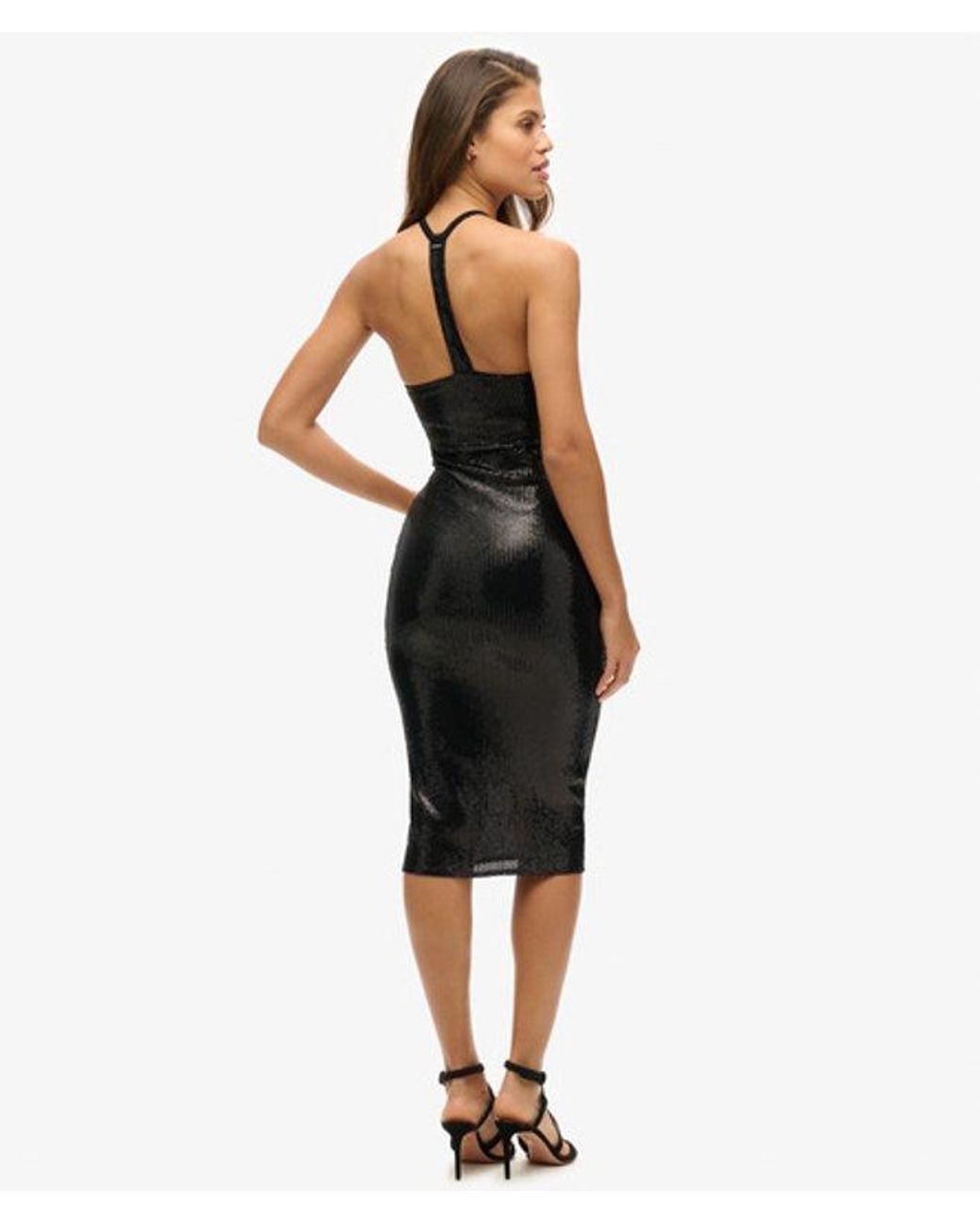 Superdry Black & Co Sequin Halter Neck Midi Dress