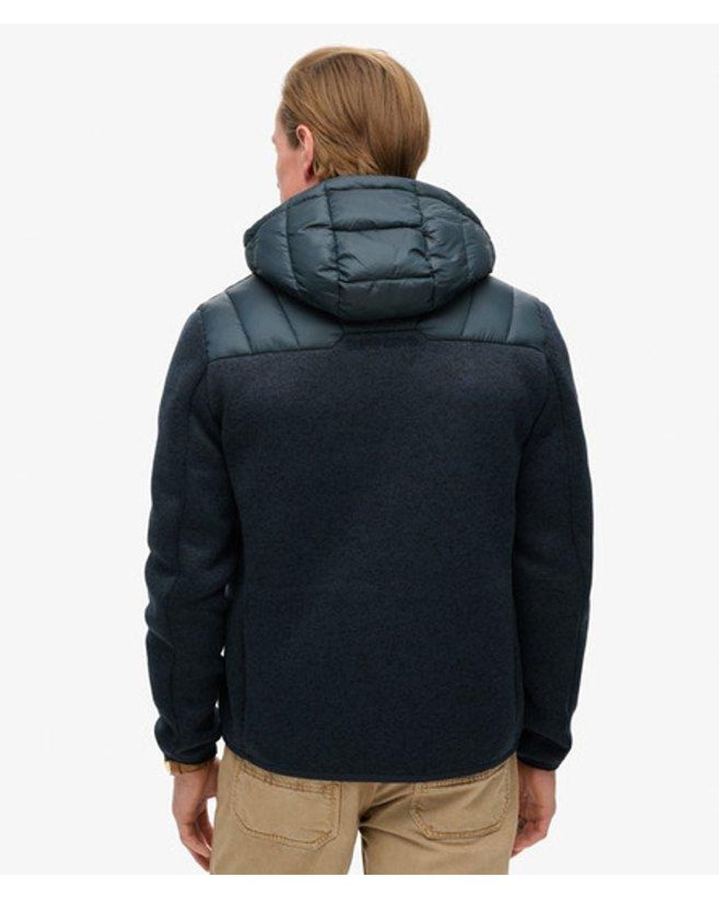 Superdry Blue Hooded Knit Storm Hybrid Jacket for men