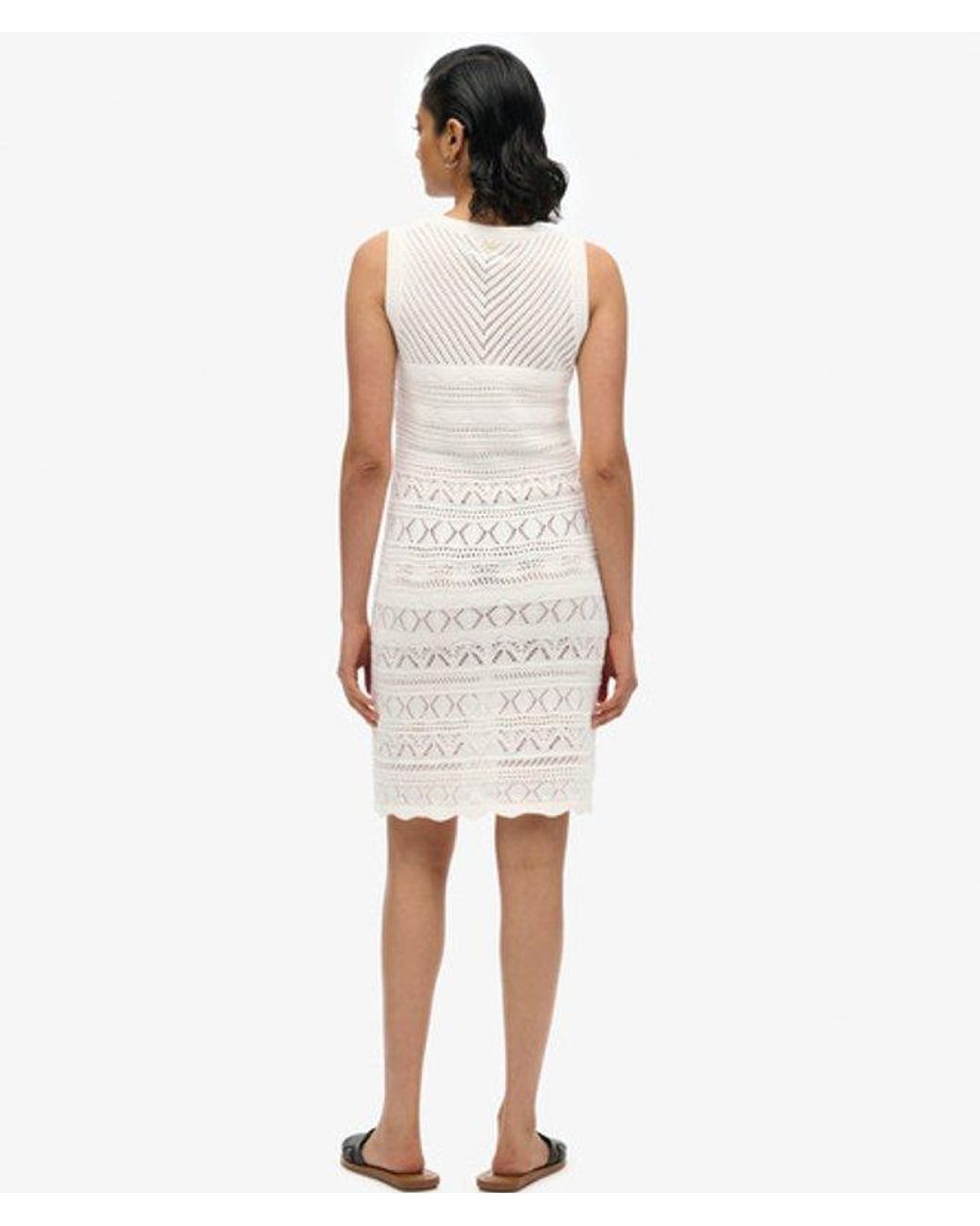 Superdry White Cotton Crochet Mini Dress