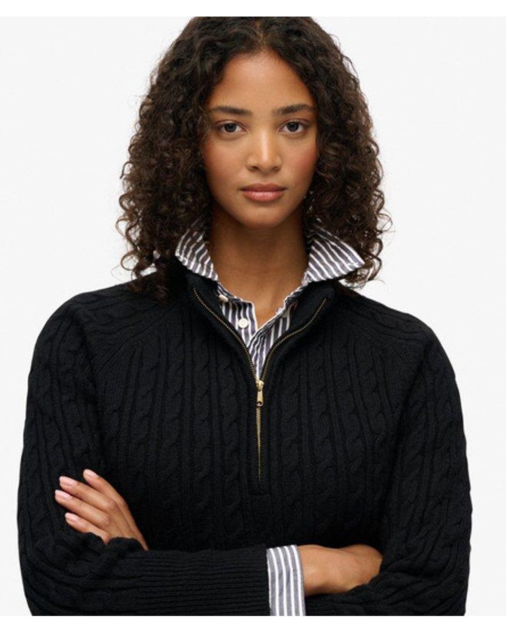 Superdry Black & Co Brushed Cable Knit Henley Jumper