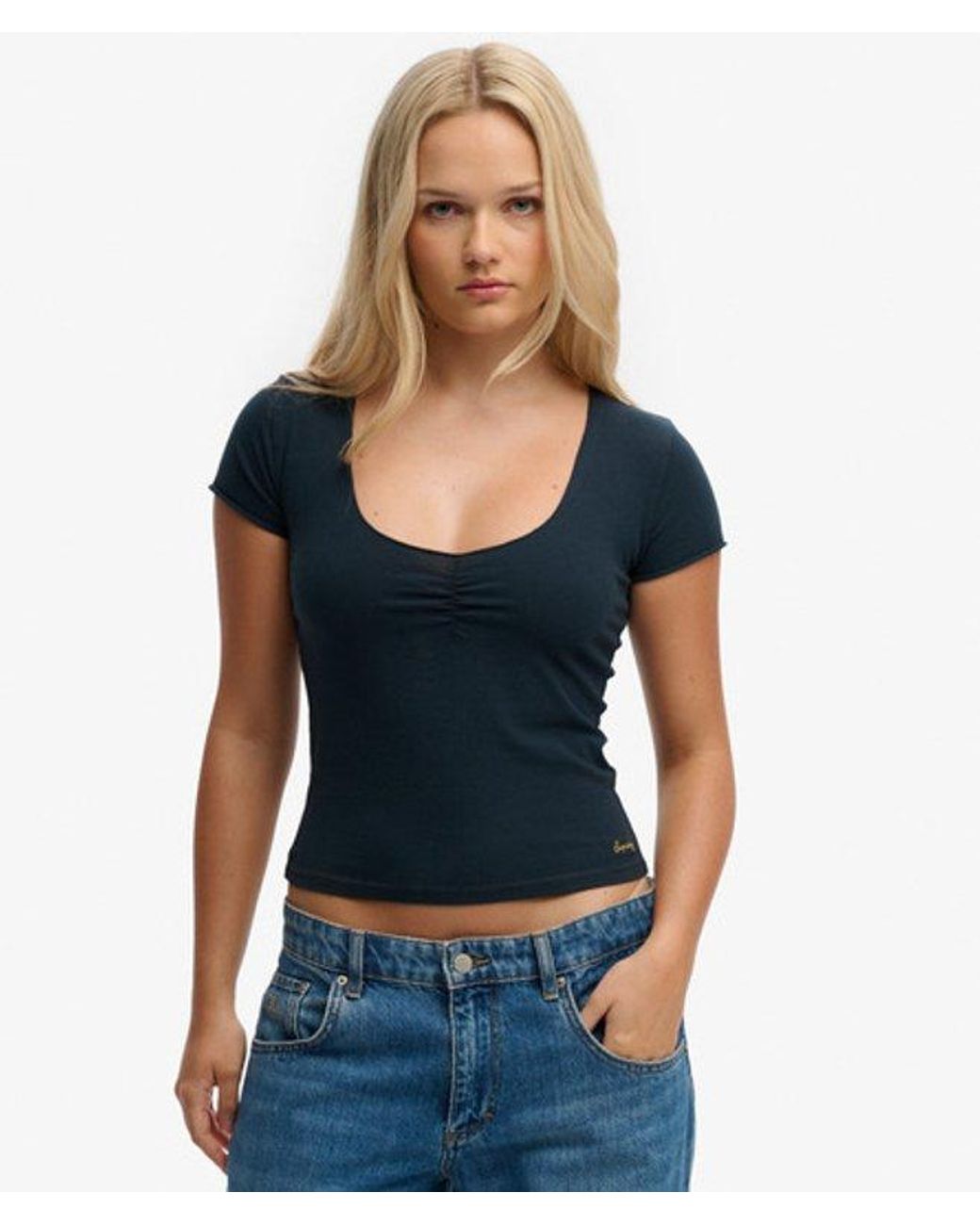 Superdry Blue & Co Athletic Essentials Gathered Short Sleeve Top