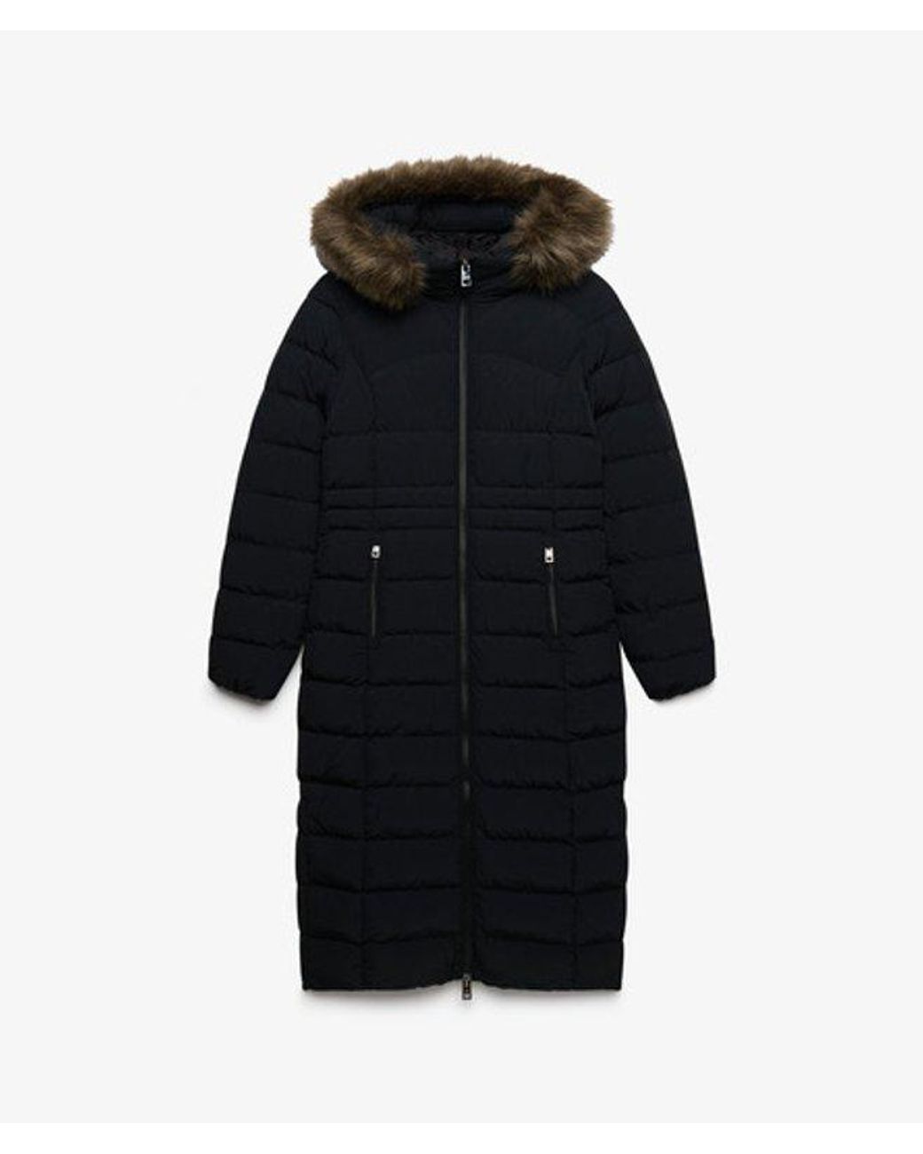 Superdry Black & Co Hooded Faux Fur Fuji Long Jacket