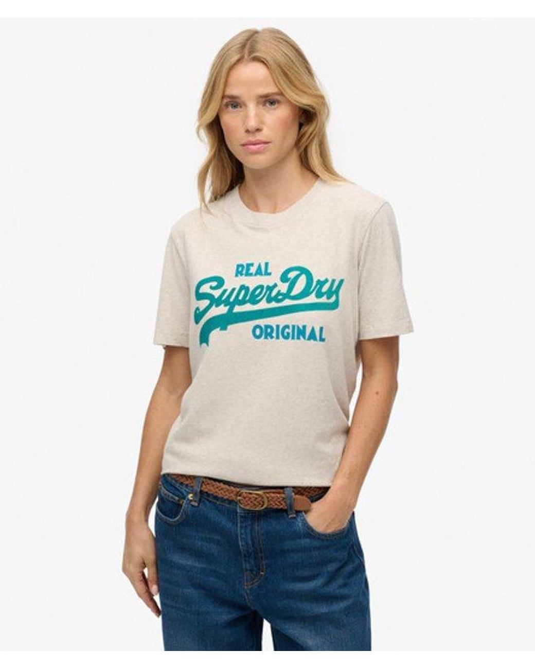 Superdry Blue & Co Classic Organic Cotton Vintage Logo Scripted Coll T-shirt