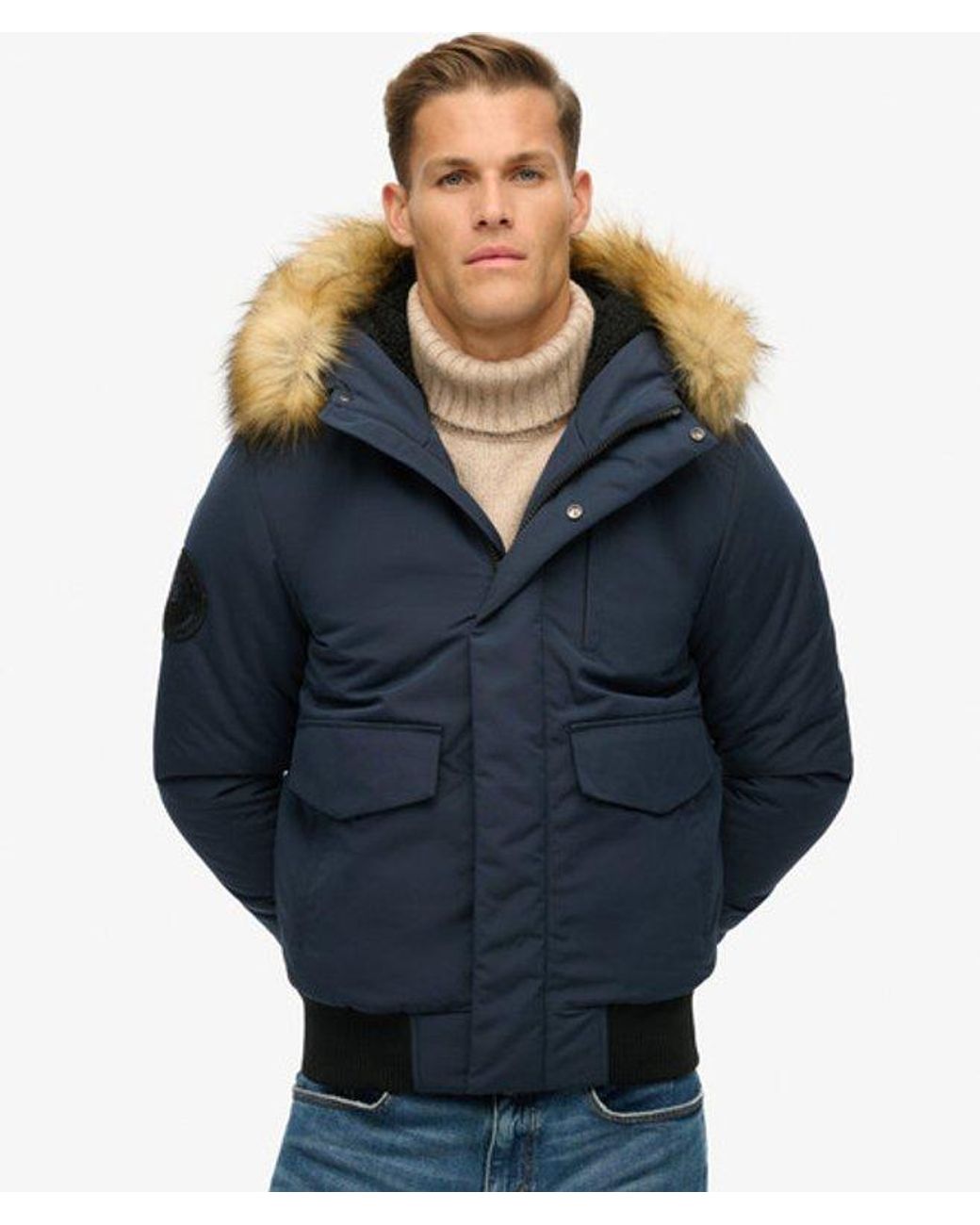 Superdry Blue & Co Everest Hooded Puffer Bomber Jacket for men