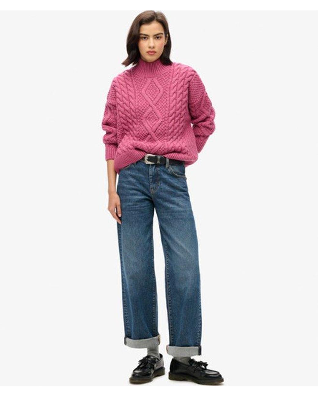 Superdry Red & Co Aran Cable Knit Polo Jumper