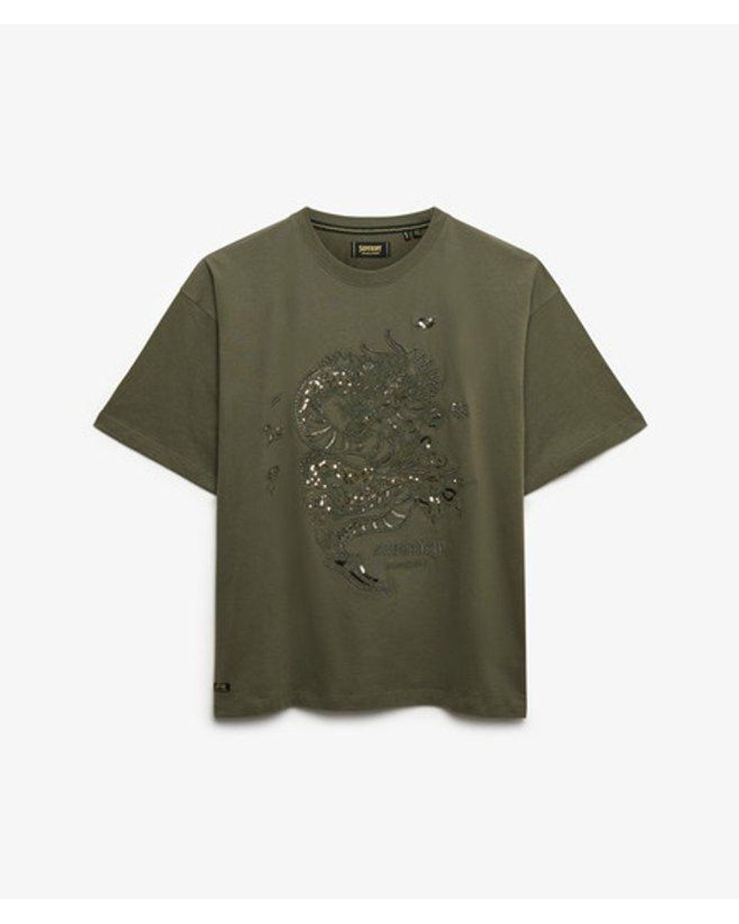 Superdry Green Tattoo Embellished Oversized T-Shirt