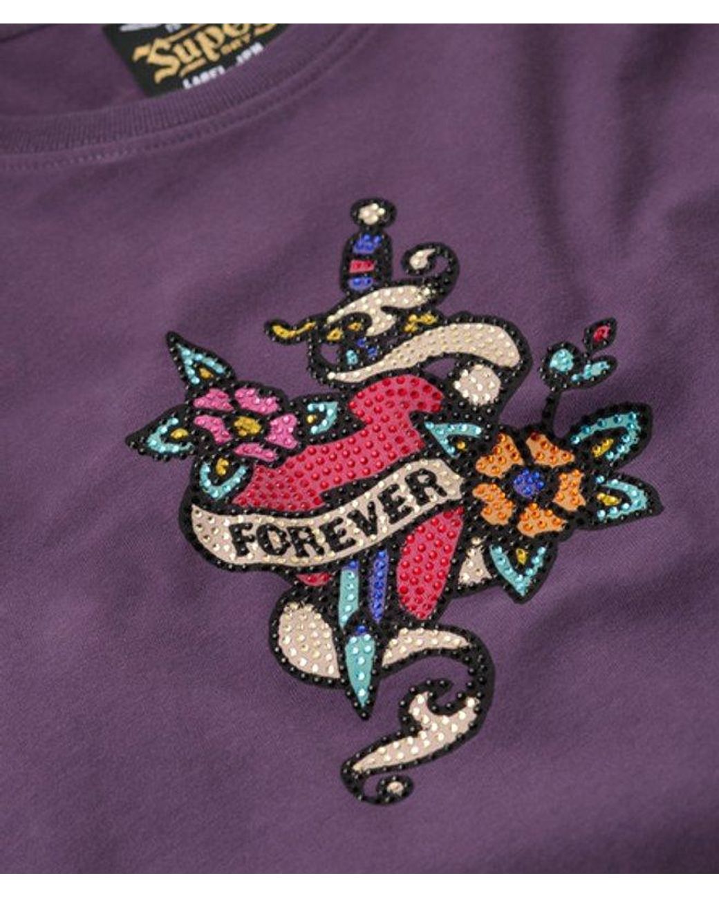 Superdry Purple & Co Small Tattoo Rhinestone Fitted T-shirt