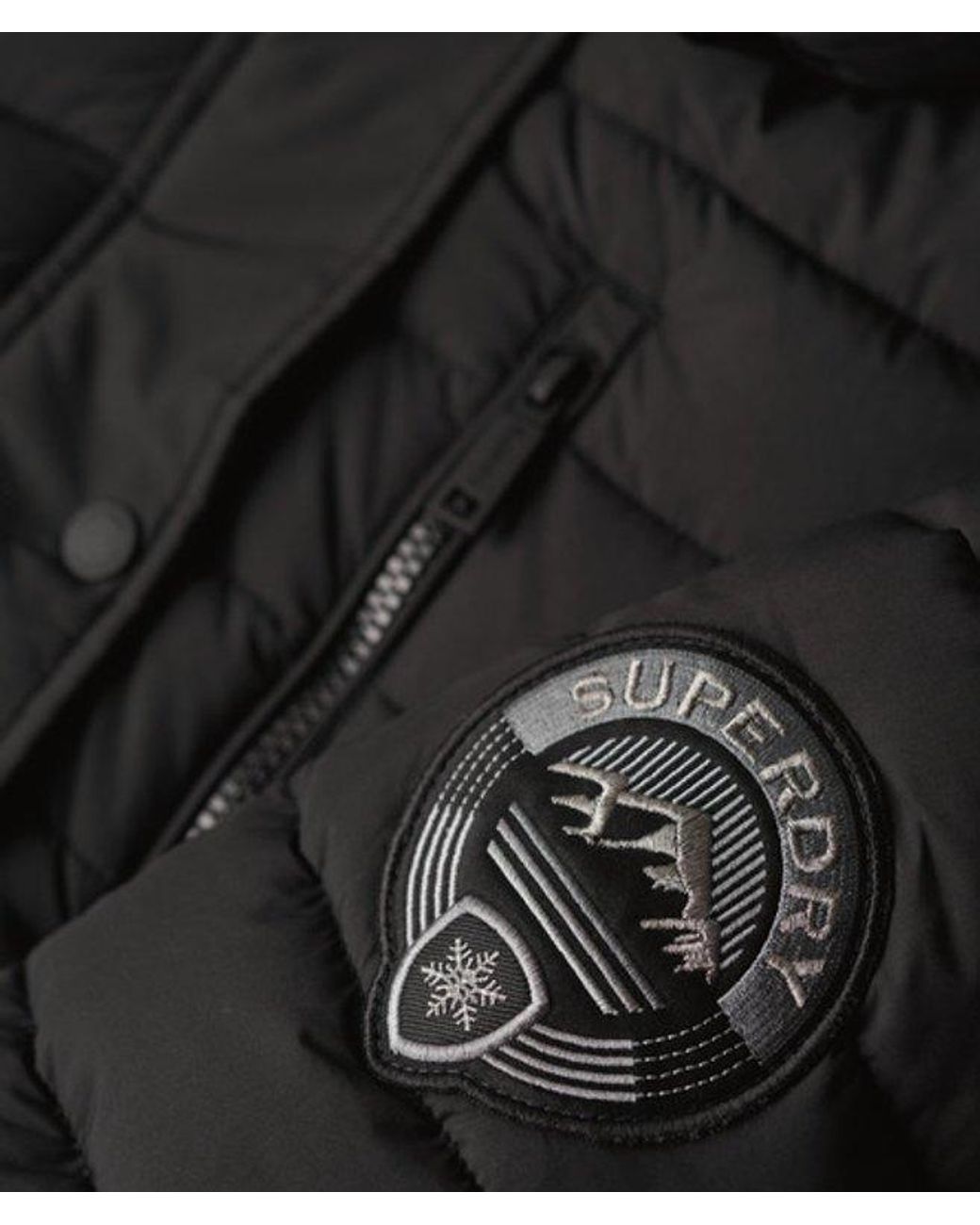 Superdry Black & Co Slim Fit Quilted Fuji Hooded Mid Length Puffer Coat