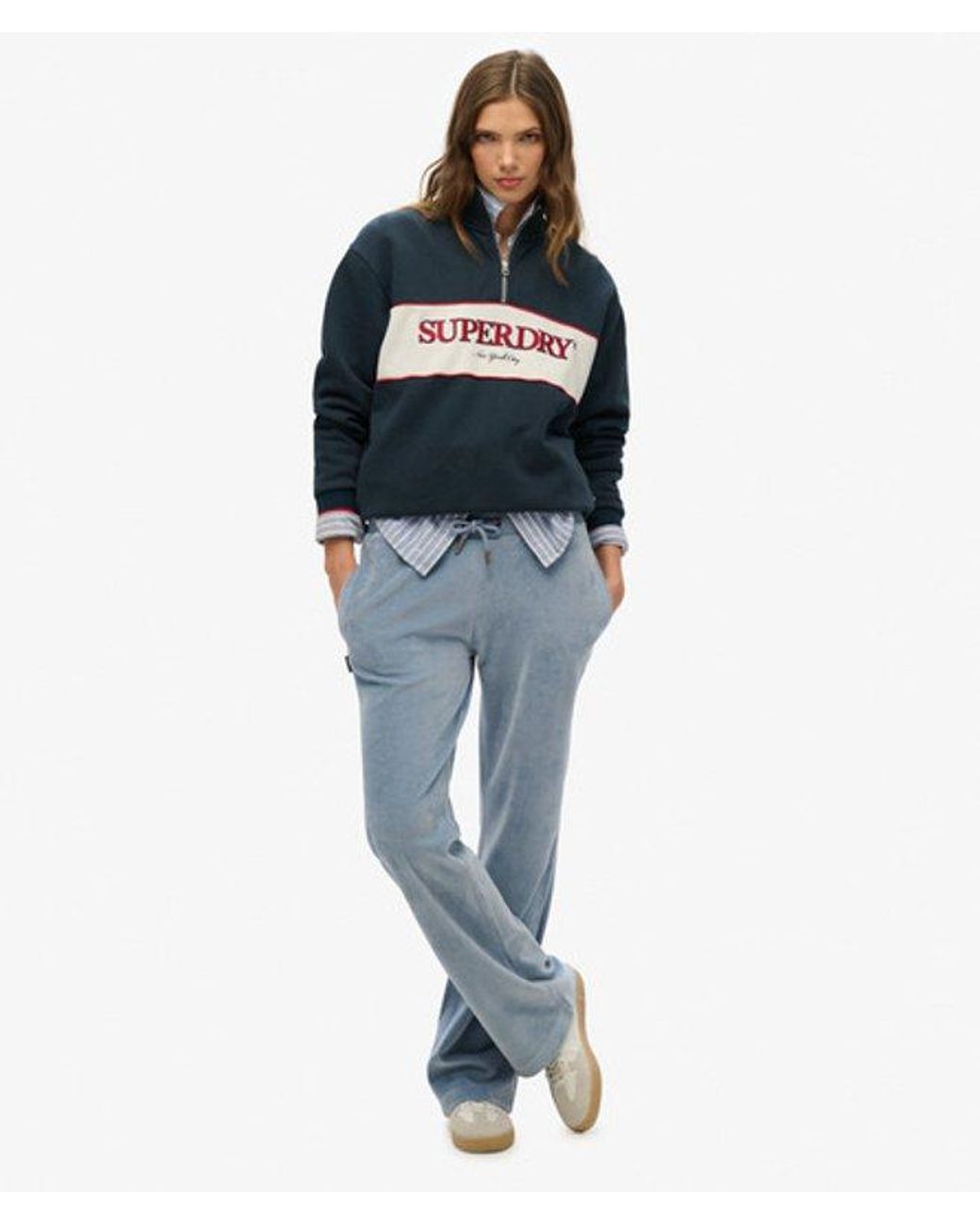 Superdry Blue Velour Wide Leg Joggers
