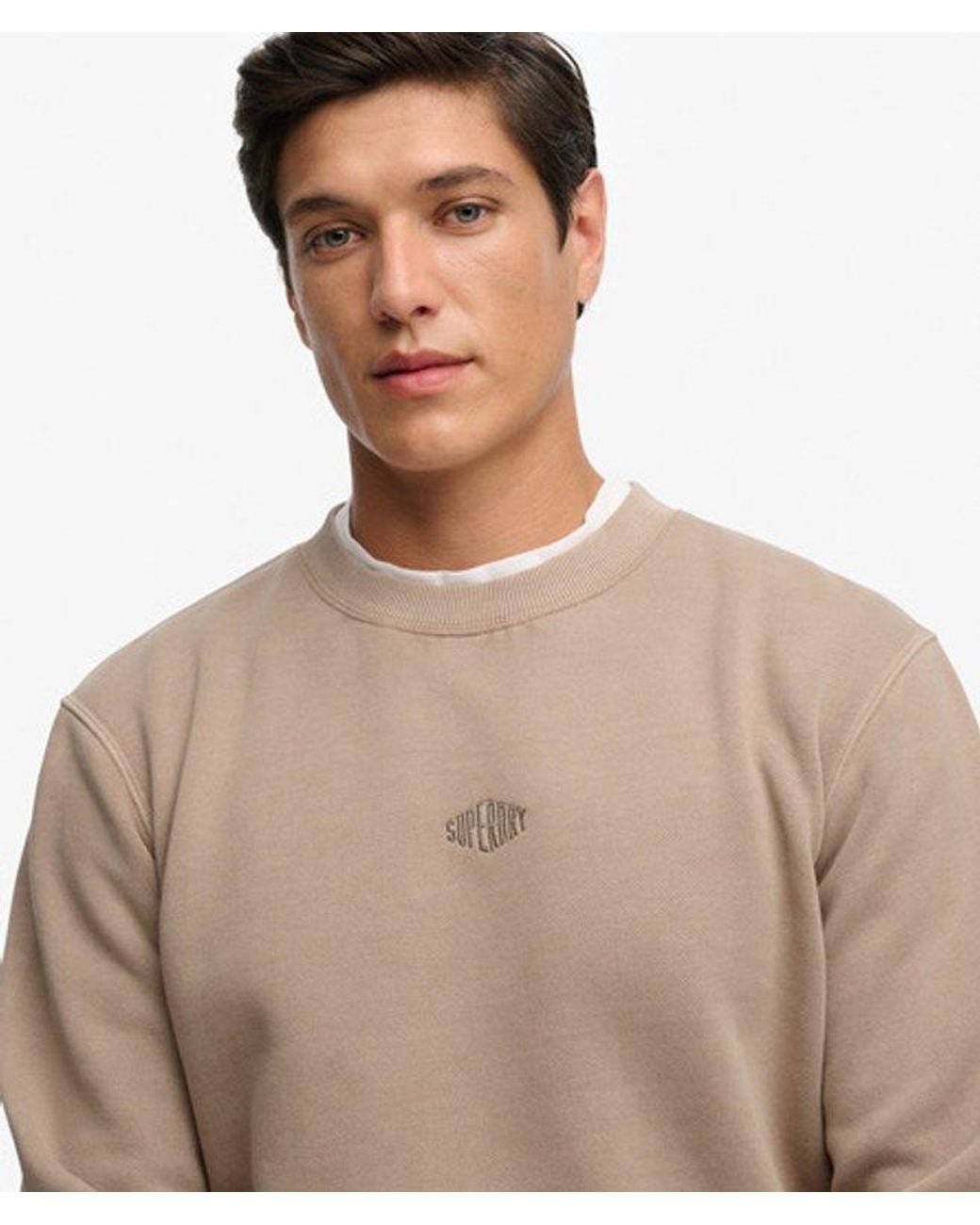 Superdry Sweatshirt Met Ronde Hals En Micrologo in het Natural voor heren