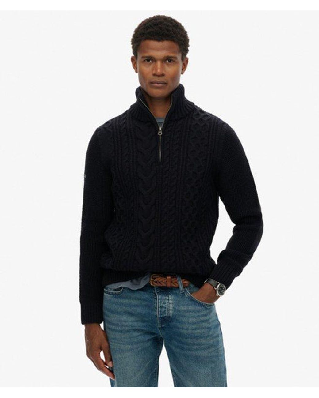 Superdry Black & Co Jacob Cable Knit Half Zip Jumper for men