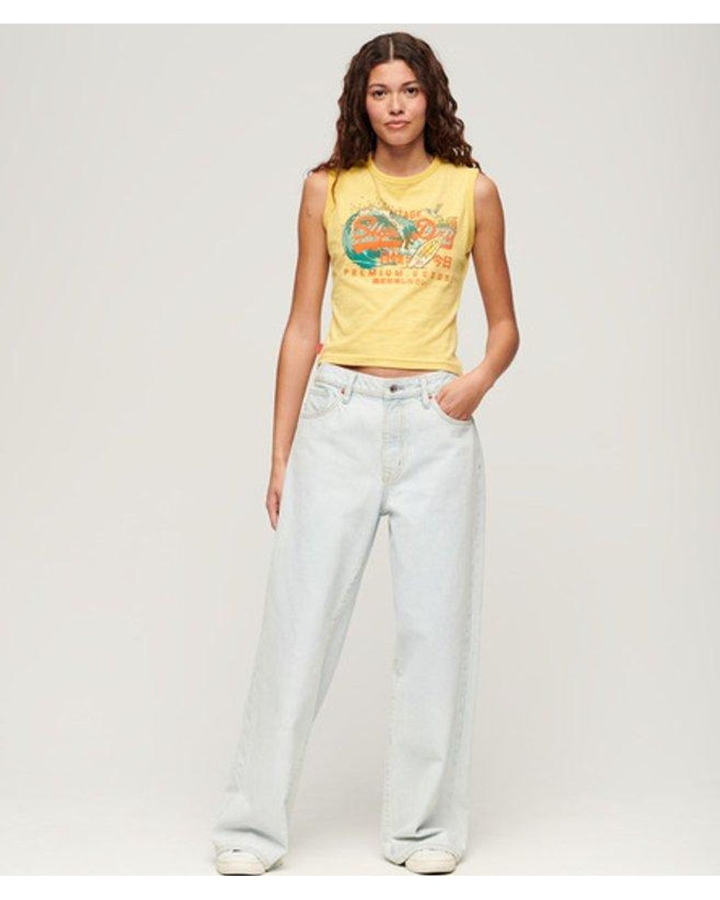 Superdry Yellow Ladies La Vintage Logo Graphic Slim Vest Top