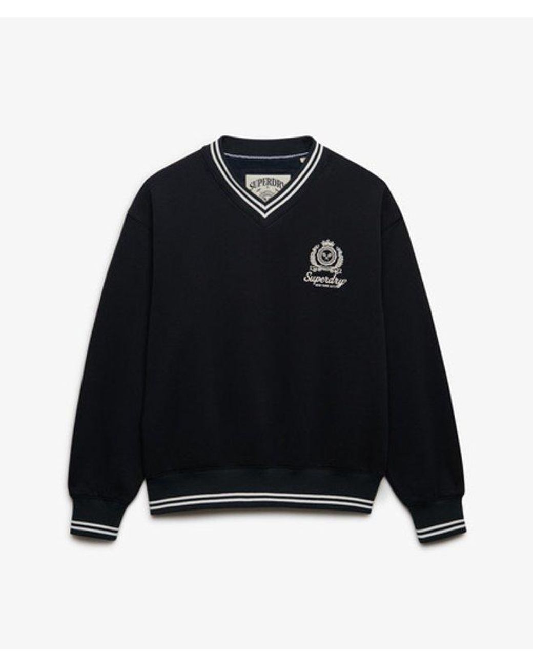 Superdry Black & Co Country Club Crest V-neckline Sweatshirt