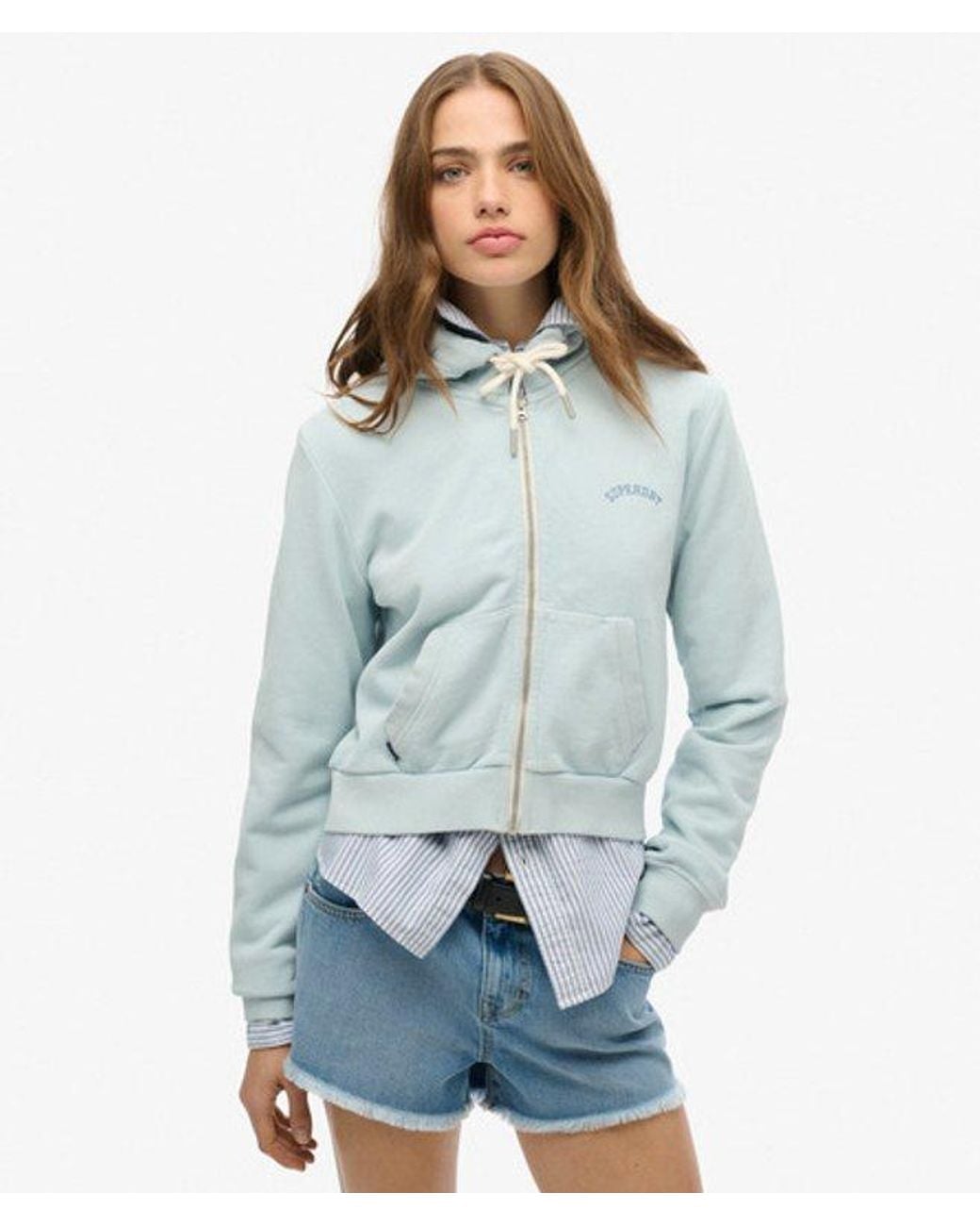 Superdry Blue Essential Logo Cropped Zip Hoodie