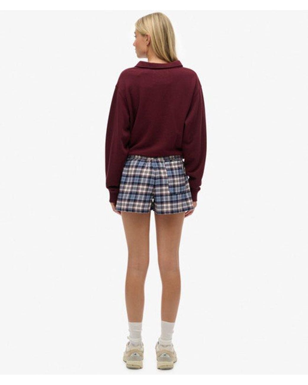 Superdry Purple & Co Cotton Check Elastic Shorts