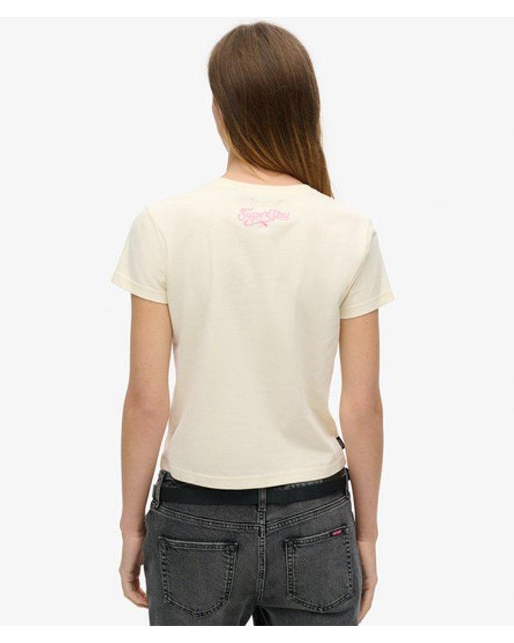 Superdry Natural & Co Embroidered Graphic Small Tattoo Rhinestone Fitted T-shirt