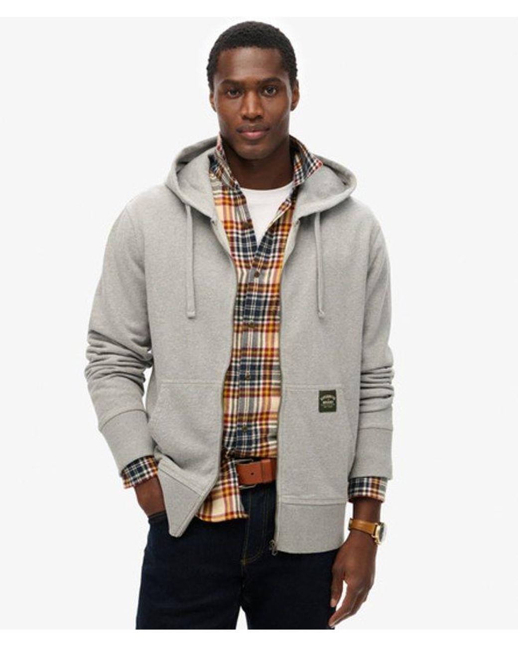 Superdry Gray & Co Contrast Stitch Relaxed Zip Hoodie for men
