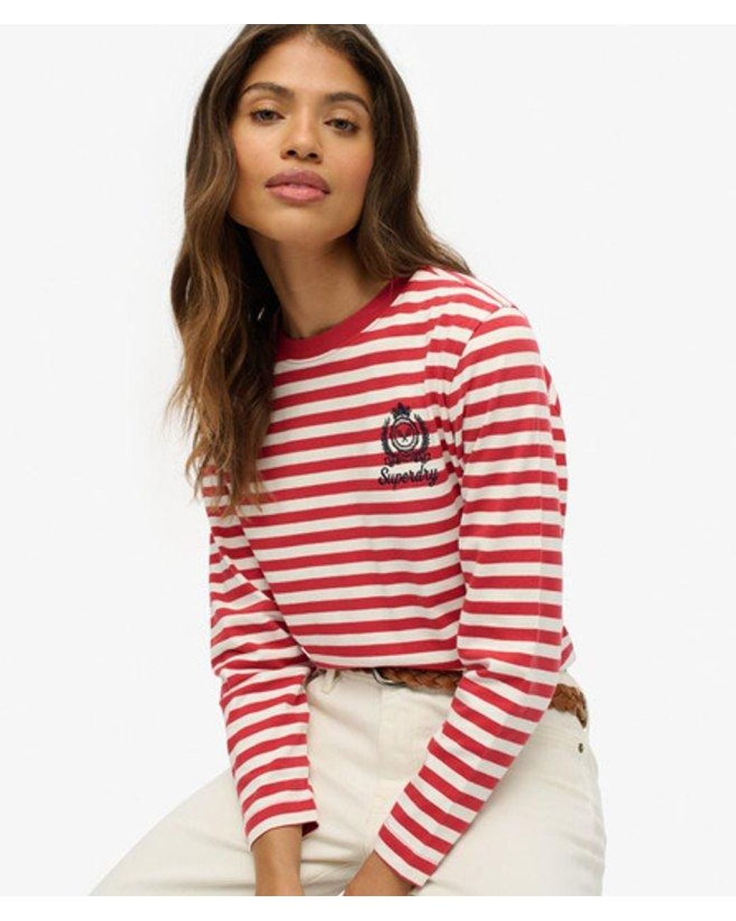 Superdry Red & Co Country Club Long Sleeve Stripe Top