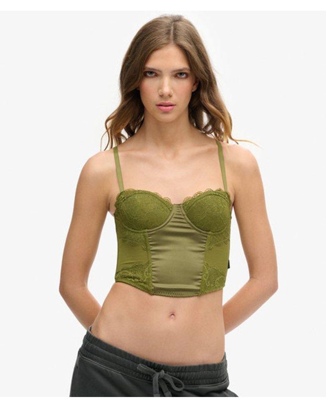 Superdry Green & Co Classic Lace Satin Midi Corset Top