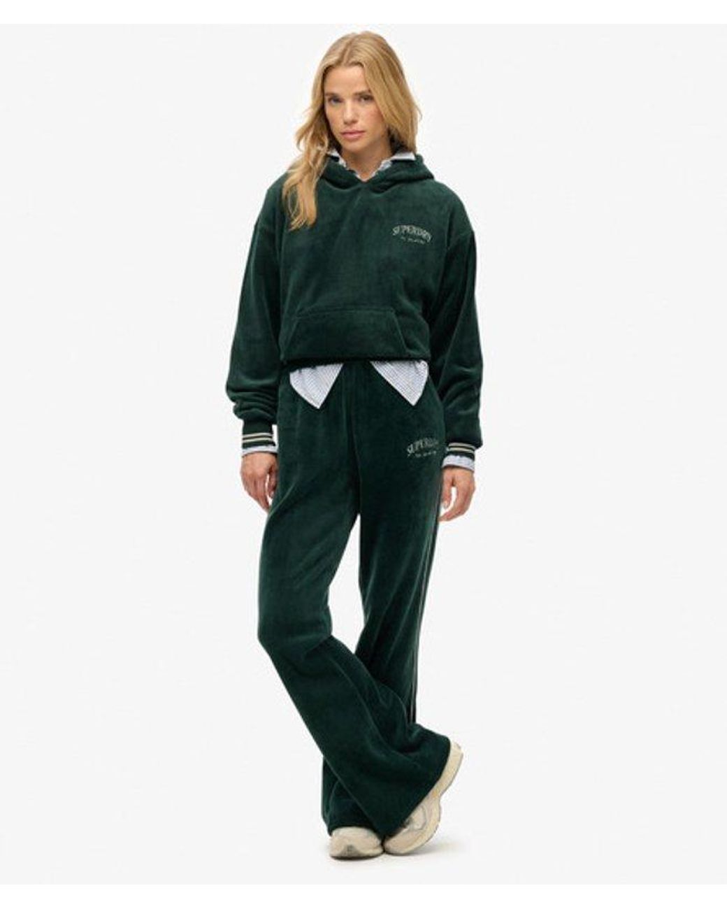 Superdry Green & Co Country Club Velour Relaxed Hoodie