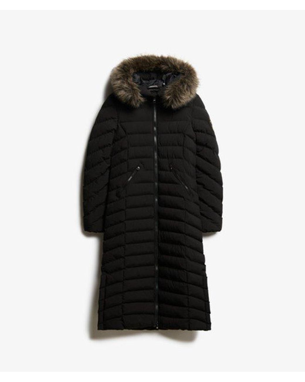 Superdry Black & Co Slim Fit Fuji Faux Fur Hooded Long Jacket