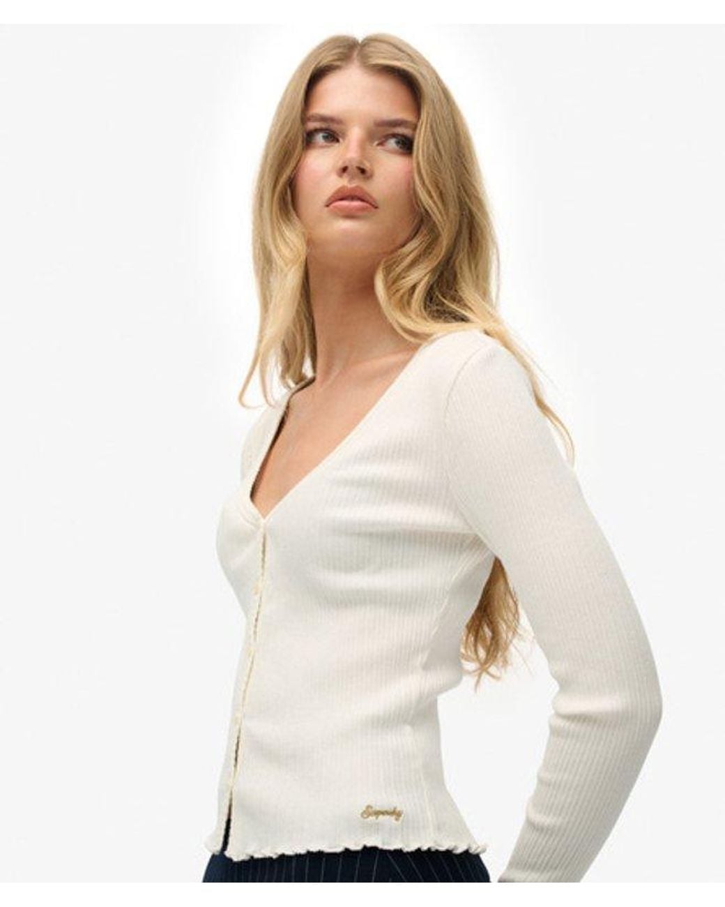 Superdry White & Co Essential Button Through Long Sleeve Top