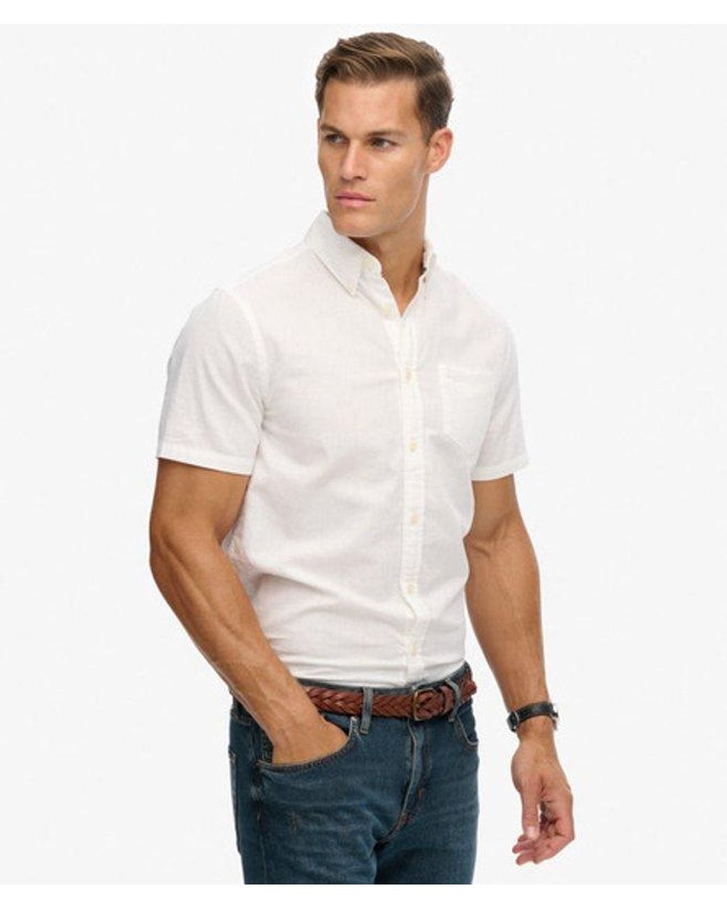 Superdry White & Co City Cotton Linen Short Sleeve Shirt for men
