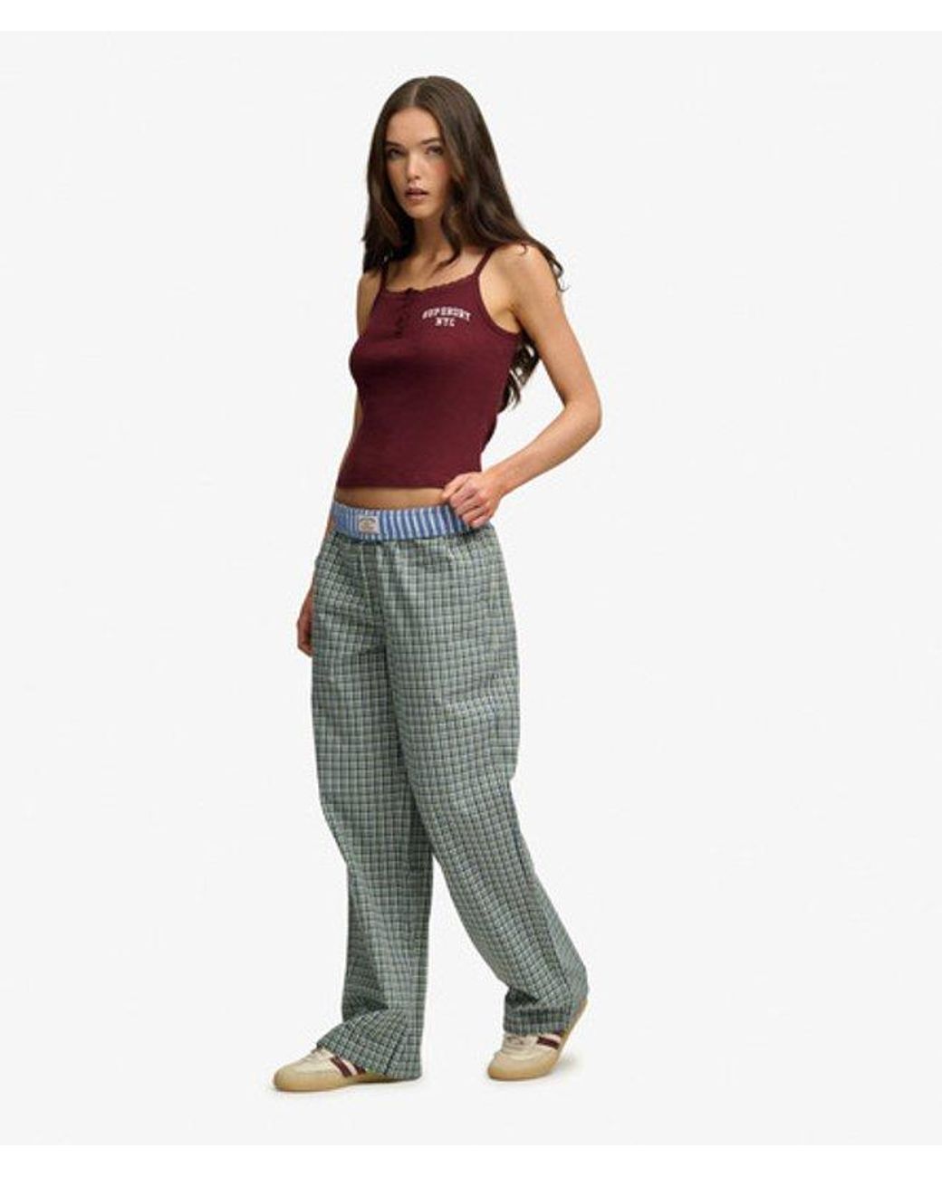 Superdry Purple & Co Mini Check Cotton Trousers