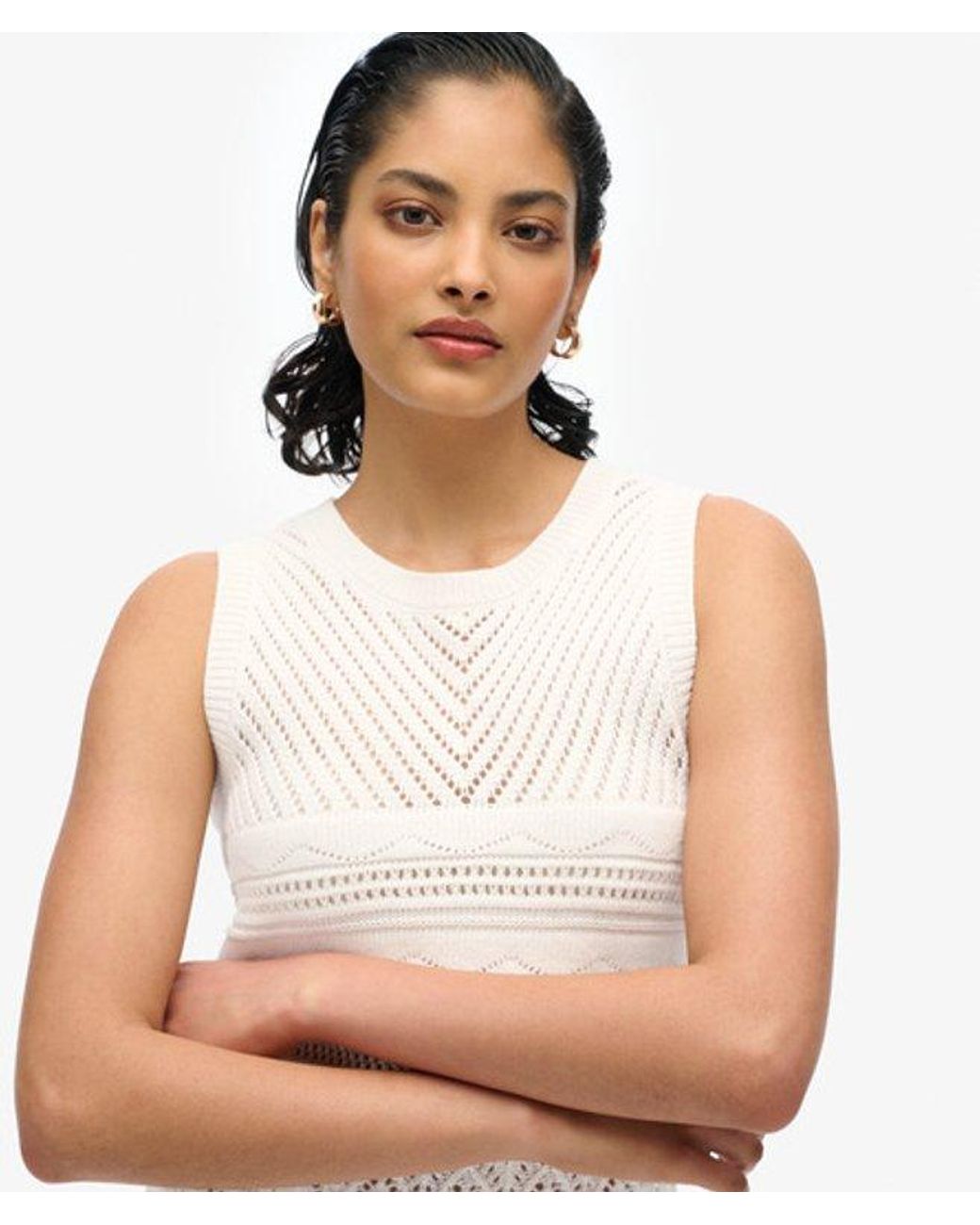 Superdry White Cotton Crochet Mini Dress