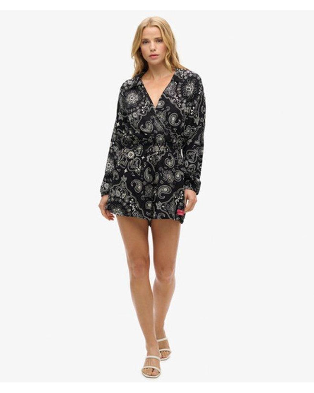 Superdry Black Printed Vintage Beach Playsuit