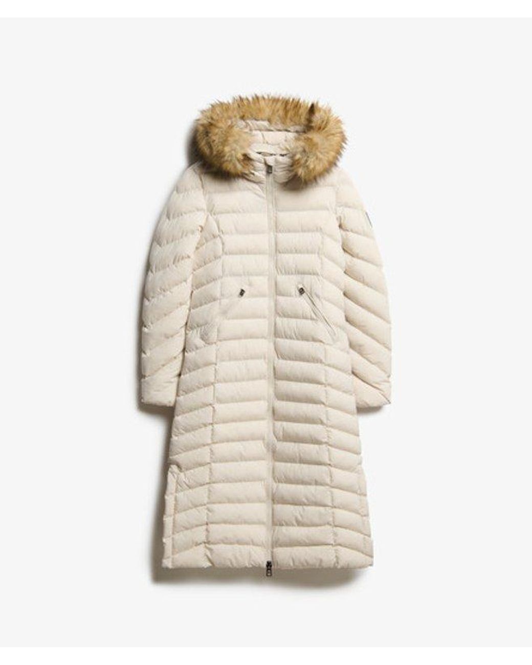 Superdry White & Co Slim Fit Fuji Faux Fur Hooded Long Jacket