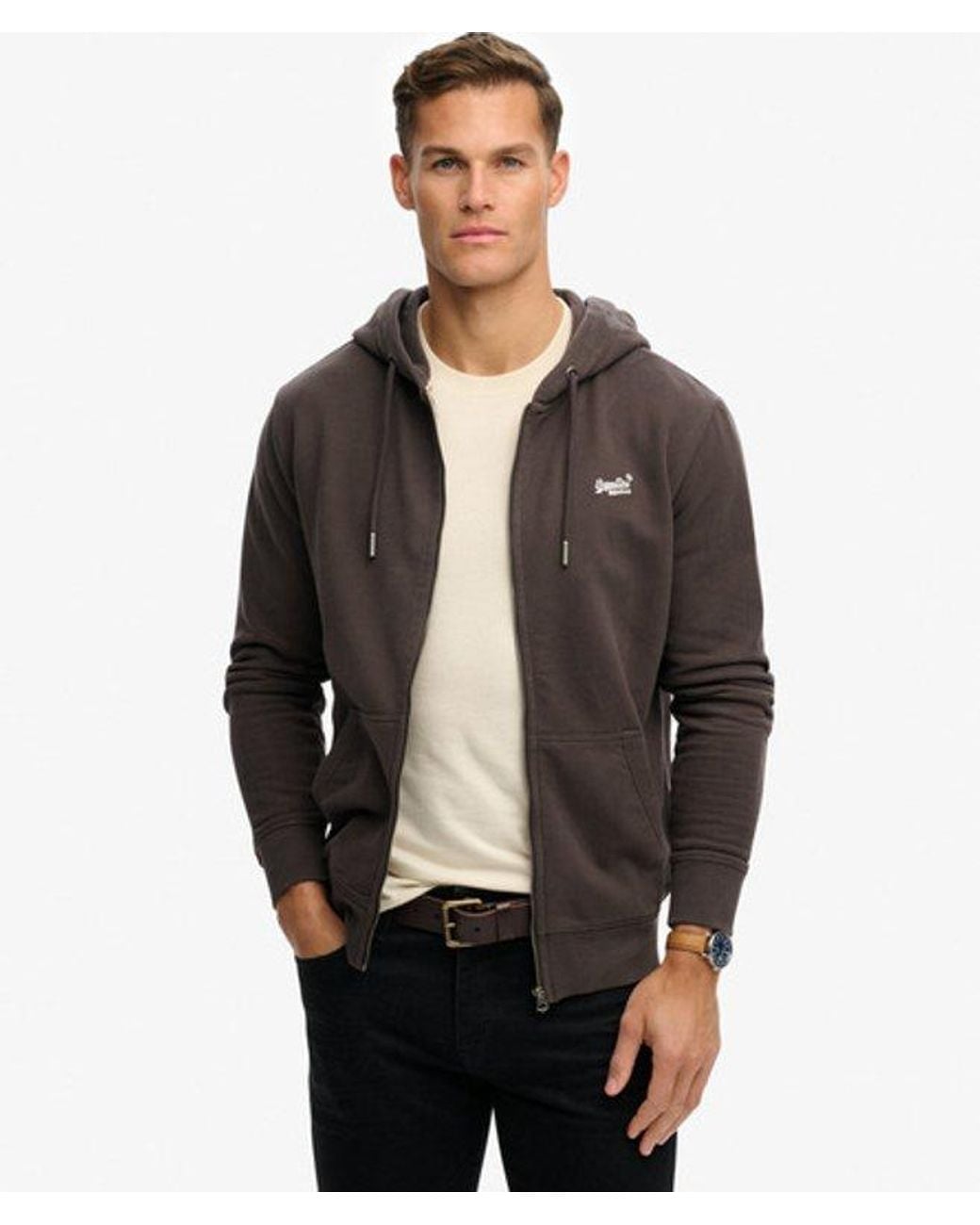 Superdry Black & Co Essential Logo Half Brushed Zip Hoodie for men