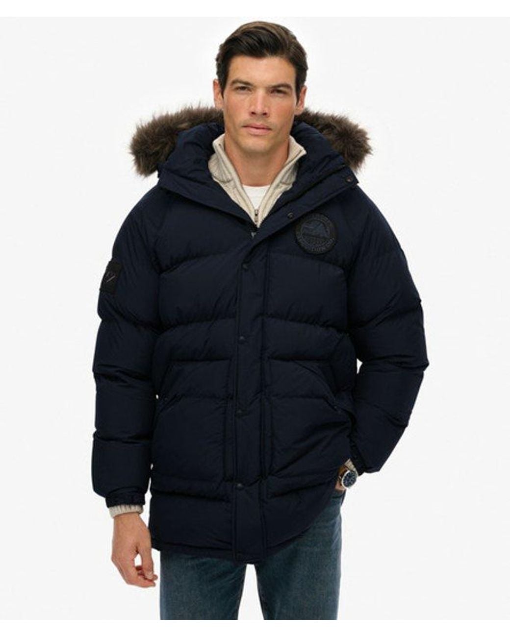 Superdry Blue Everest Long Baffled Parka for men
