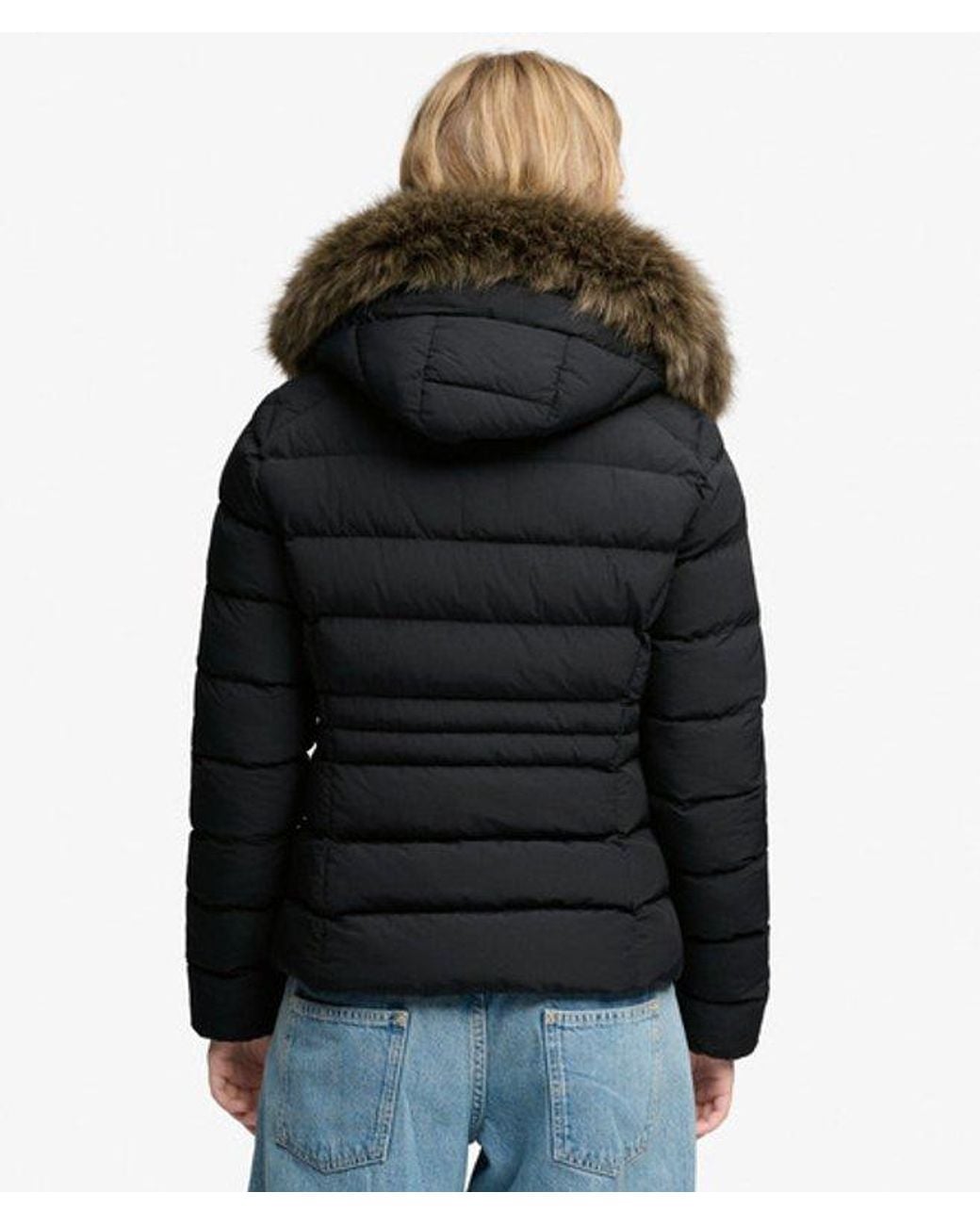 Superdry Black & Co Hooded Faux Fur Fuji Padded Jacket