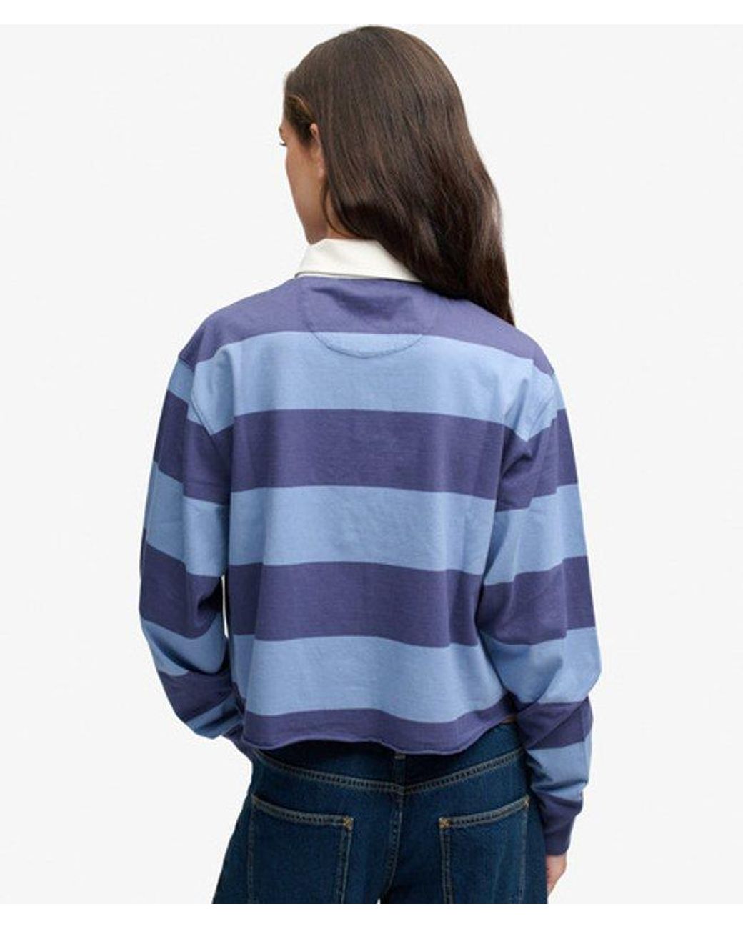 Superdry Blue & Co Athletic Essential Cropped Stripe Rugby Top