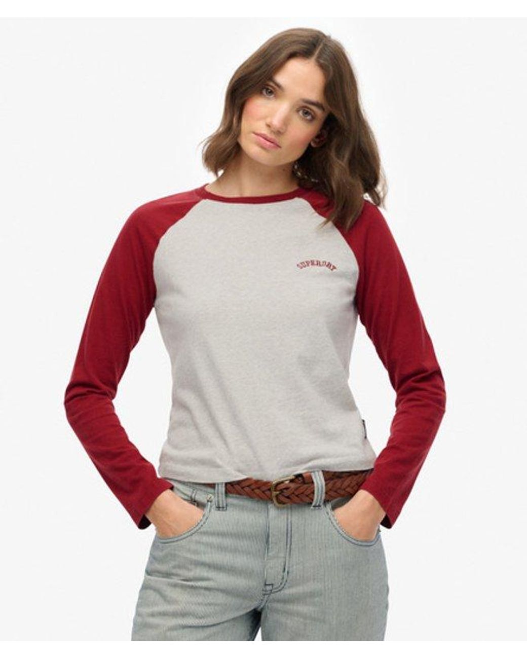 Superdry Red Essential Logo Long Sleeve Baseball Top