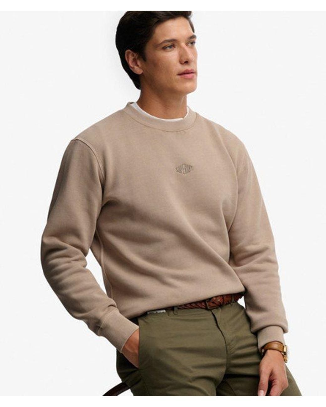 Superdry Sweatshirt Met Ronde Hals En Micrologo in het Natural voor heren