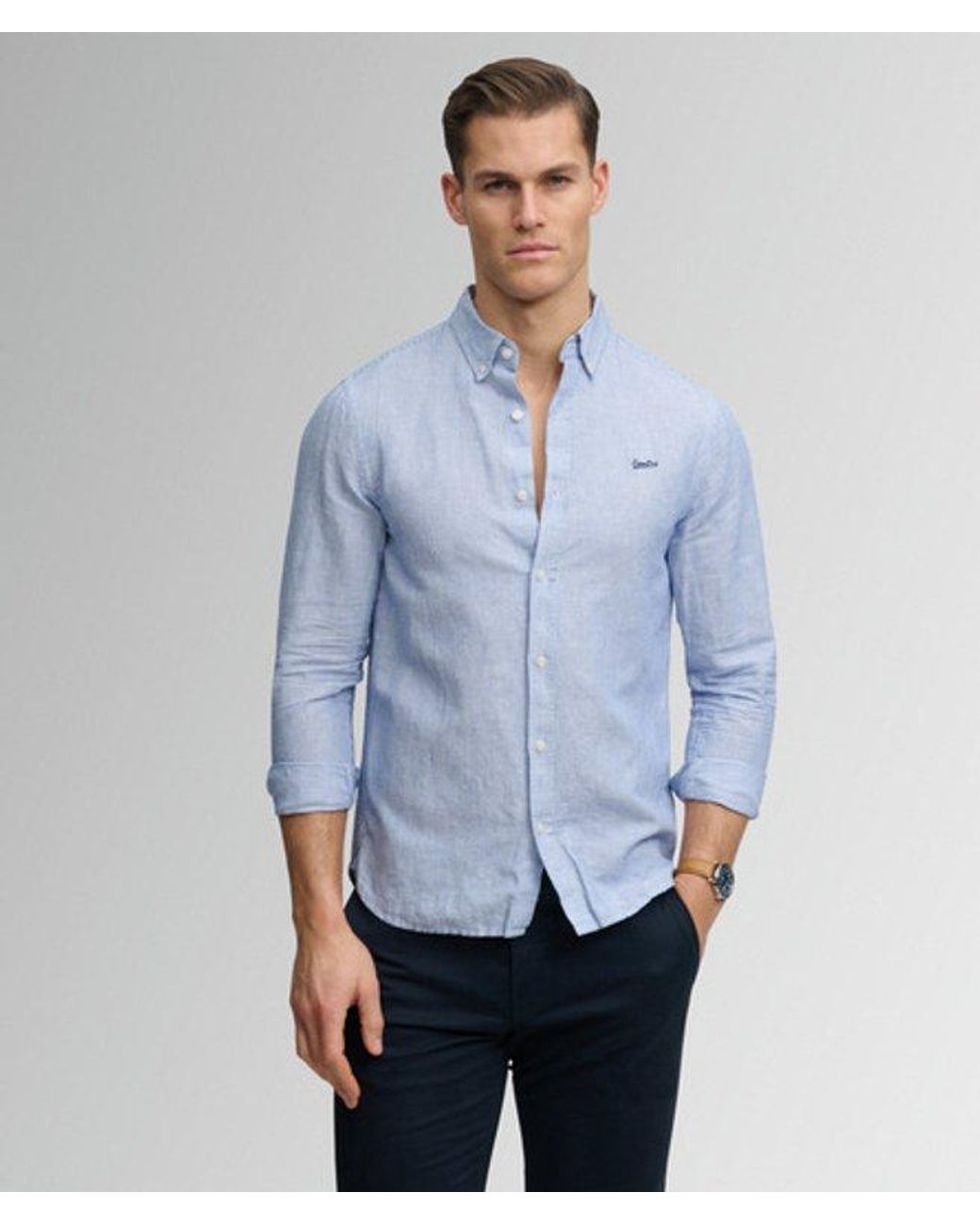 Superdry Blue & Co Cotton Linen Long Sleeve Shirt for men
