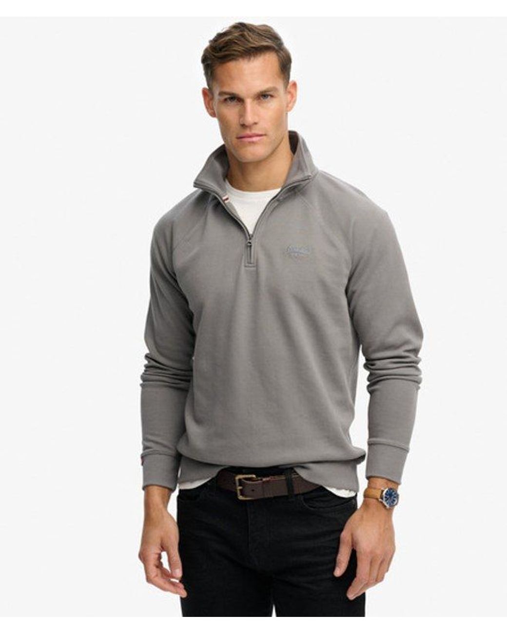 Superdry Gray & Co Essential Logo Raglan Henley Sweatshirt for men