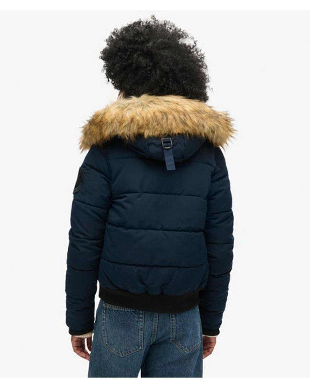 Superdry Blue & Co Fully Lined Embroidered Badge Hooded Everest Puffer Bomber Jacket