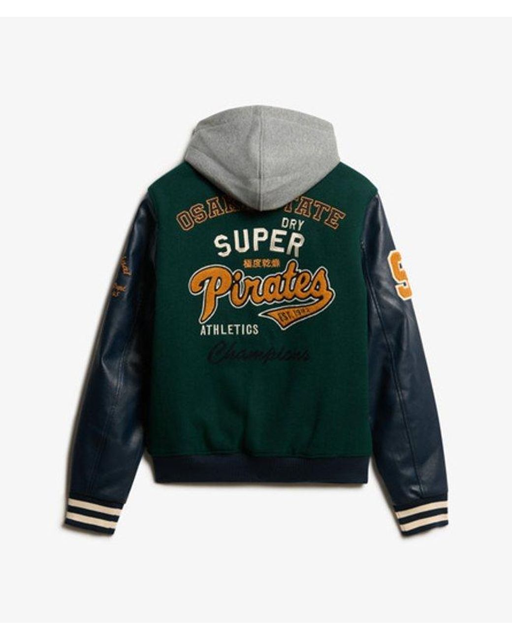 Superdry Green & Co Hooded College Patched Bomber Jacket for men