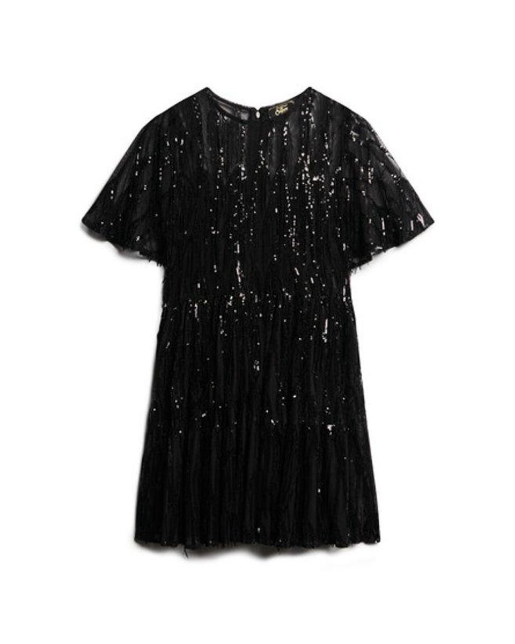 Superdry Black & Co Volume Tiered Mesh Mini Dress