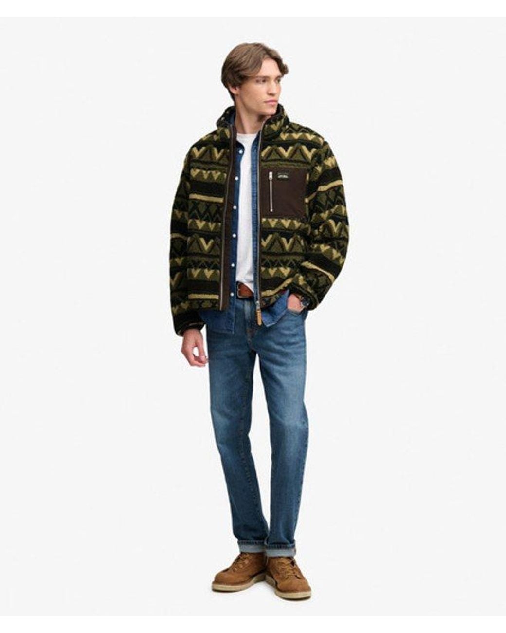 Superdry Green & Co Abstract Fleece Zip Through Jacket for men