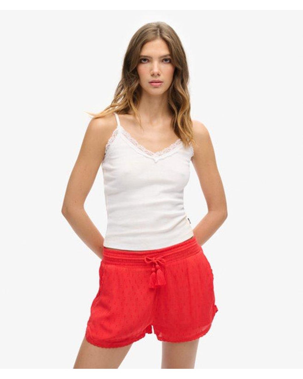 Superdry Red & Co Organic Cotton Essential Rib Lace Cami Top