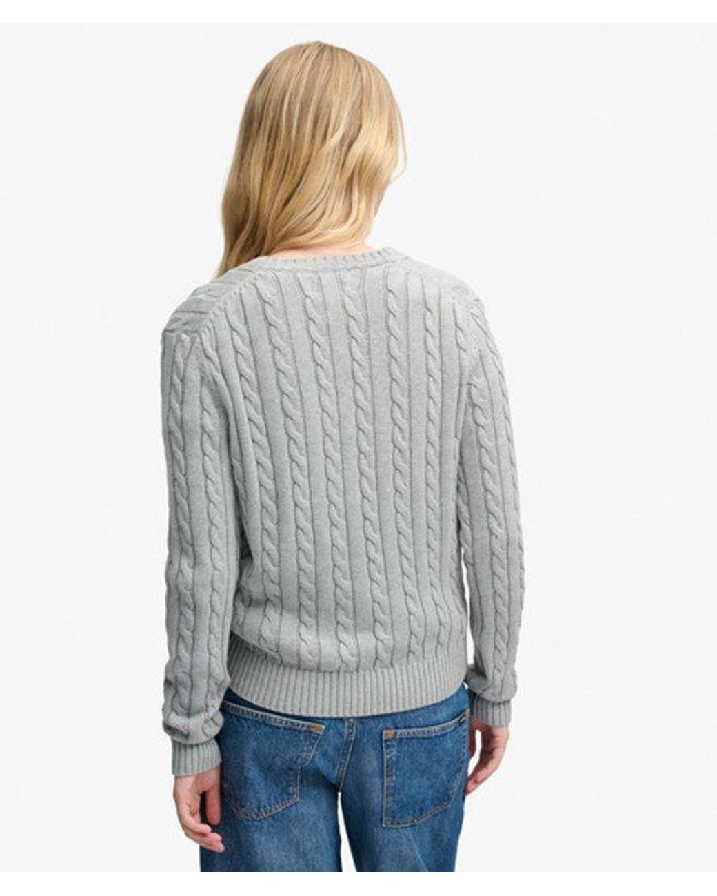 Superdry Gray & Co Washed V Neck Cable Jumper