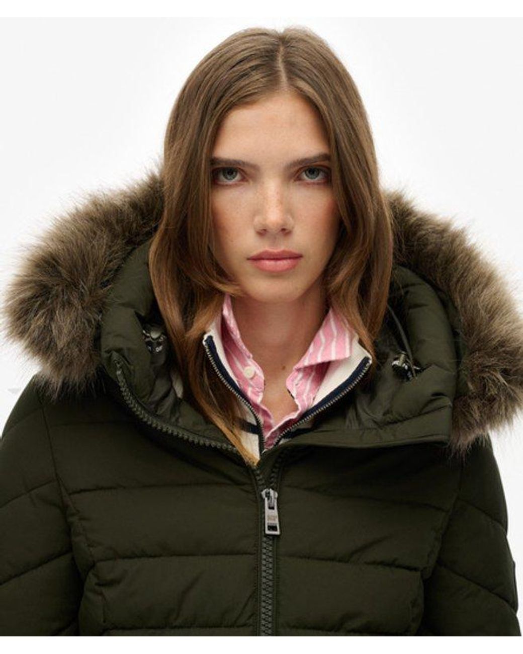 Superdry Blue & Co Fuji Faux Fur Hooded Mid Length Coat
