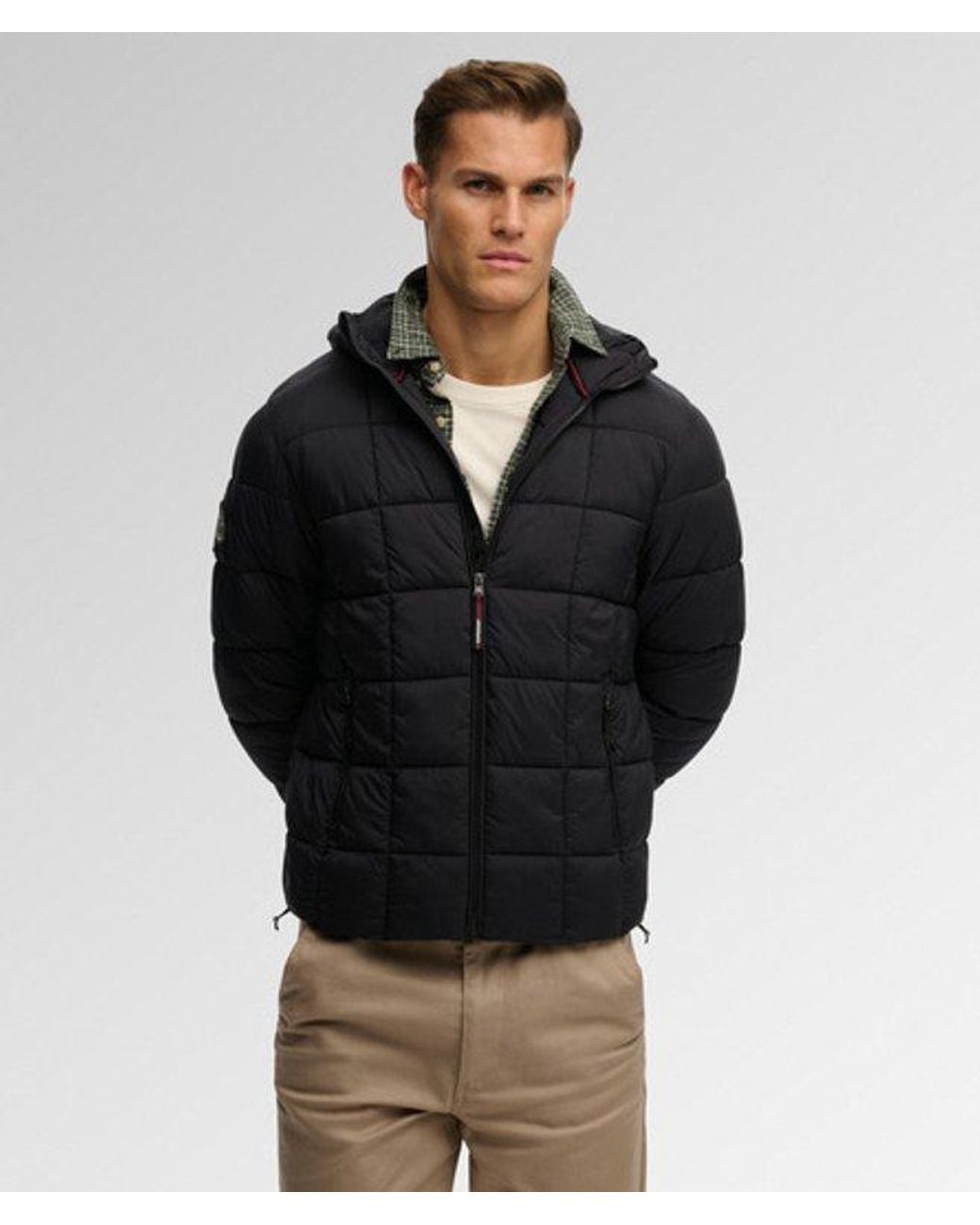Superdry Blue & Co Hooded Box Quilt Fuji Lite Jacket for men